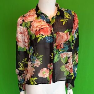Ambiance Floral Sheer Women's Top - Black, Pink, Green